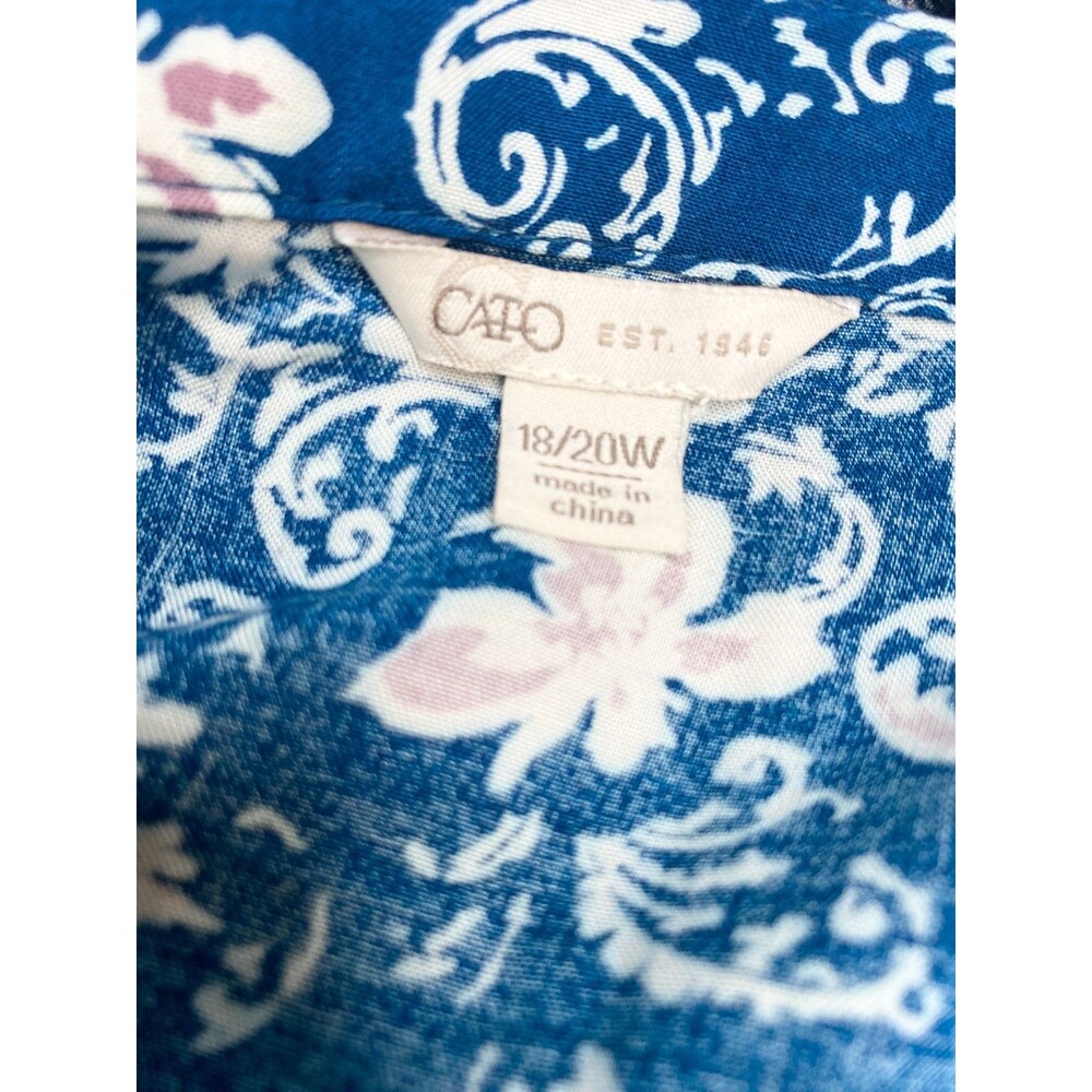 Cato Plus Size 14W 16W Peasant Tunic Top Blue Rayon Roll Tab Sleeve Boho V Neck - Picture 8 of 10